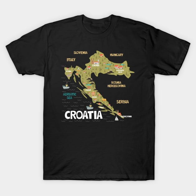 Croatia illustrated map T-Shirt by JunkyDotCom